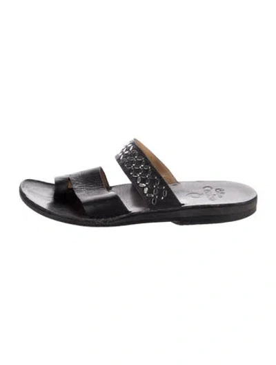 Pre-owned Calleen Cordero Leather Studded Accents Slides In Black