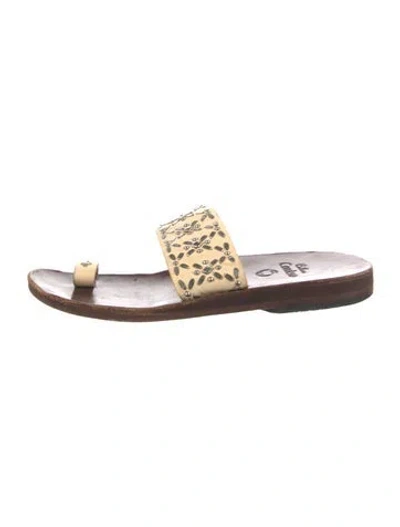 Pre-owned Calleen Cordero Leather Studded Accents Slides In Brown