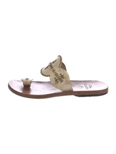 Pre-owned Calleen Cordero Leather Studded Accents Slides In Brown