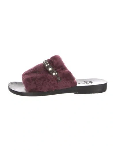 Pre-owned Calleen Cordero Leather Studded Accents Slides In Burgundy