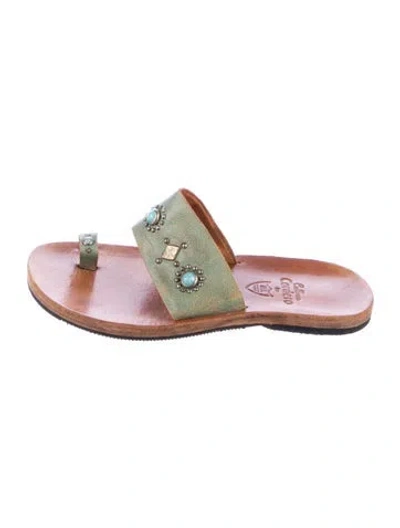 Pre-owned Calleen Cordero Leather Studded Accents Slides In Purple