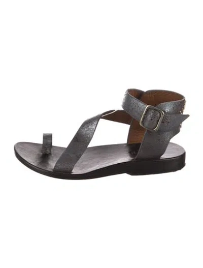 Pre-owned Calleen Cordero Leather T-strap Sandals In Gray
