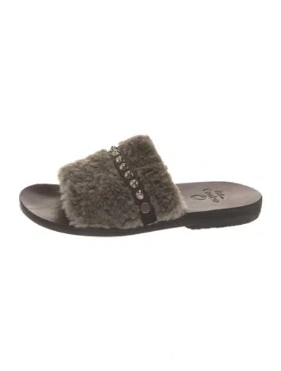 Pre-owned Calleen Cordero Shearling Slides In Brown