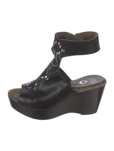 Pre-owned Calleen Cordero Snakeskin Studded Accents Mules In Black