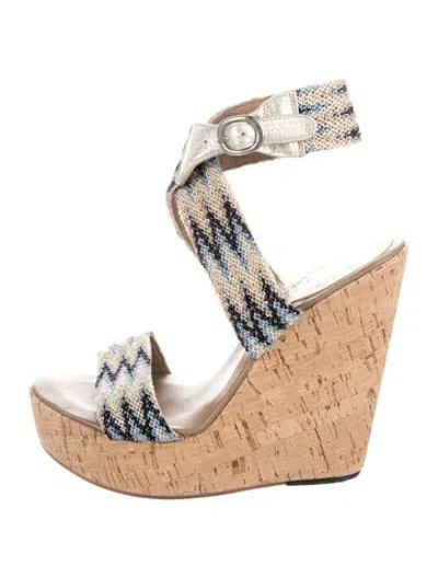 Pre-owned Calleen Cordero Striped Glitter Accents Sandals In Metallic/neutrals