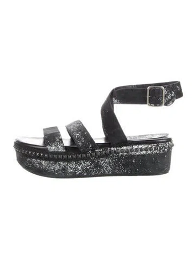 Pre-owned Calleen Cordero Suede Printed Sandals In Multicolor