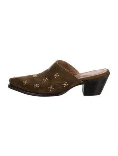 Pre-owned Calleen Cordero Suede Studded Accents Mules In Brown