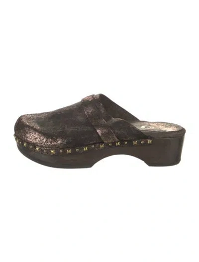 Pre-owned Calleen Cordero Suede Studded Accents Mules In Brown