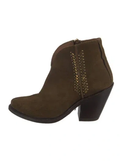 Pre-owned Calleen Cordero Suede Studded Accents Western Boots In Brown