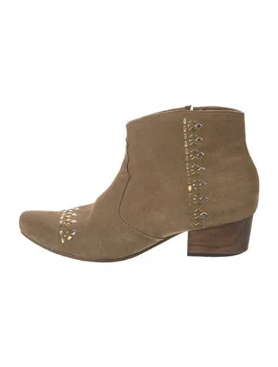 Pre-owned Calleen Cordero Suede Studded Accents Western Boots In Neutrals