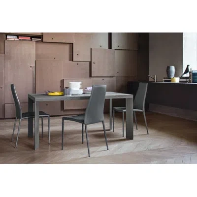 Calligaris Aida Upholstered Dining Chair With Metal Frame In Regenerated Leather Gray