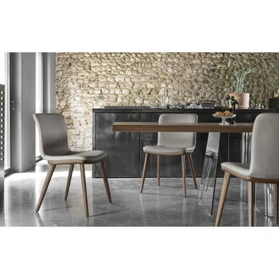 Calligaris Annie Upholstered Dining Chair With Wooden Legs In Smoke,taupe