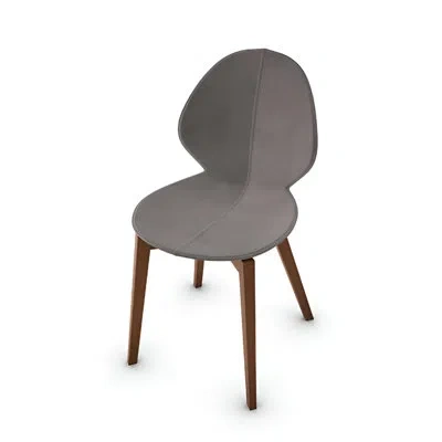 Calligaris Basil Upholstered Chair With Wooden Base In Taupe,walnut