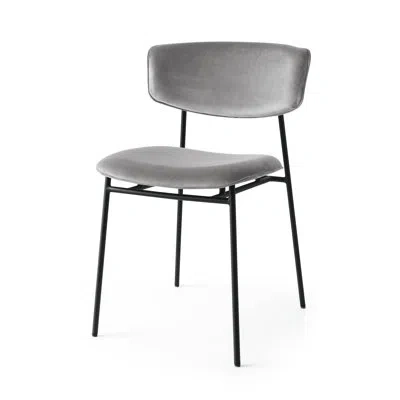 Calligaris Fifties Metal Chair With Upholstered Seat And Back In Matte Black,ash Gray Venice