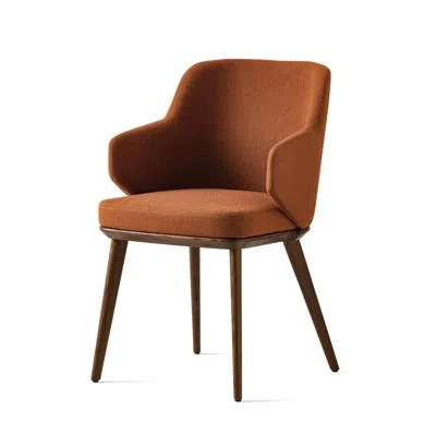 Calligaris Foyer Upholstered Armchair With Wooden Base In Terracotta,walnut