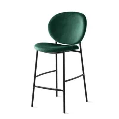 Calligaris Inès Upholstered Stool With Metal Frame In Forest Green