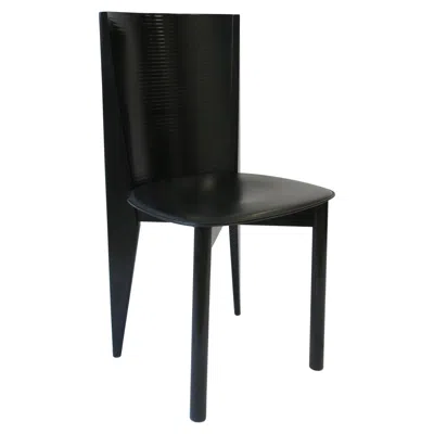 Pre-owned Calligaris Italian Designer Postmodern Black Lacquer Wood And Leather Side Chair