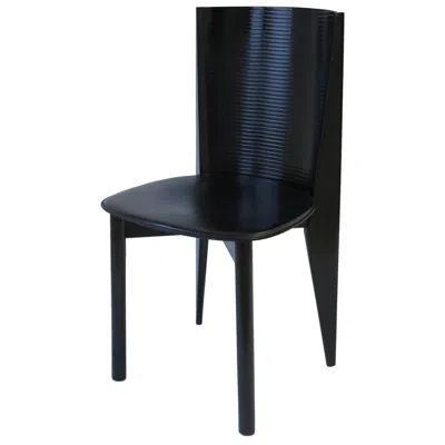 Pre-owned Calligaris Italian Designer Postmodern Black Lacquer Wood And Leather Side Chair