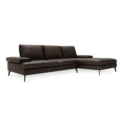 Calligaris Landa Leather Chaise Lounge In Brown Genuine Leather