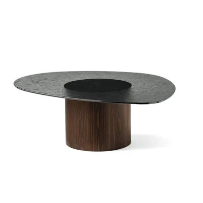Calligaris Mushroom Pedestal Coffee Table With Wooden Base In Transparent Smoke Gray Top,smoke Base