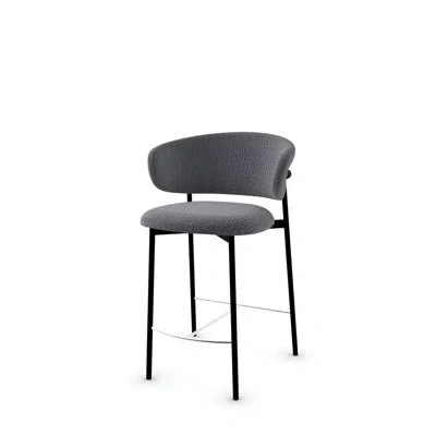 Calligaris Oleandro Upholstered Stool With Rounded Back And Metal Frame In Anthracite Gray,matte Black