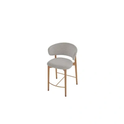 Calligaris Oleandro Upholstered Stool With Rounded Back And Wooden Base In Hemp,carnaletto Walnut