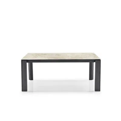 Calligaris Omnia Extendable Table With Rectangular Top And Wooden Legs In Graphite Veneer,white Marble Ceramic