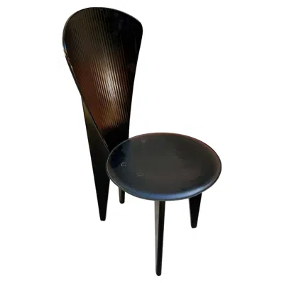 Pre-owned Calligaris Postmodern Italian Dining Chair - Wood + Black Leather Set Of 4