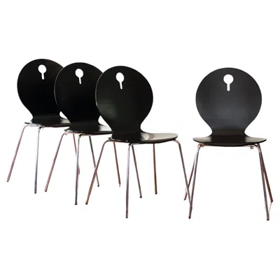 Pre-owned Calligaris Set Of 4 Italian Modern Black Lacquered Bentwood Stackable Chairs By