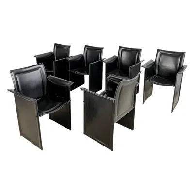 Pre-owned Calligaris Tito Agnoli X  Italian Postmodern Leather Dining Chairs, 1980s, Italy In Black