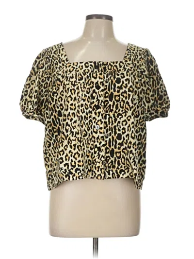 Pre-owned Calligraphie Short Sleeve Top Gold Animal Print Pattern Square Neckline Tops