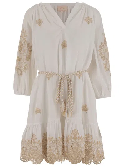 Calling June Elizabeth Cotton Mini Dress In Neutrals