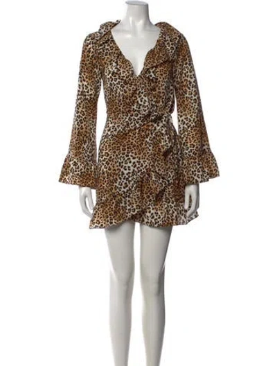 Pre-owned Callipygian Animal Print Mini Dress In Brown