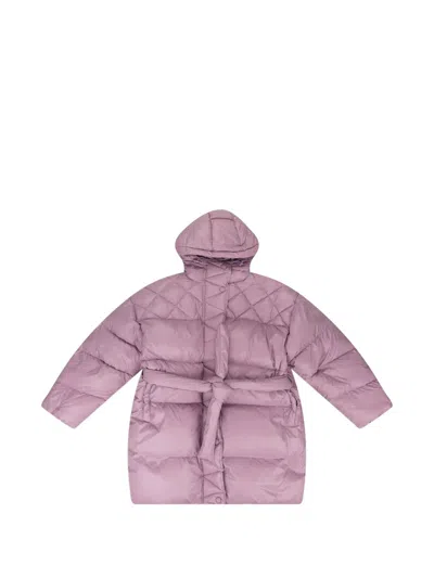 Callipygian Belted Puffer Coat In Pink
