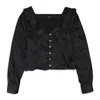 Callipygian Black Jacquard Button Blouse In Black