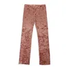Callipygian Crushed Velvet Dusty Pink Women's Straight Pants In Pink