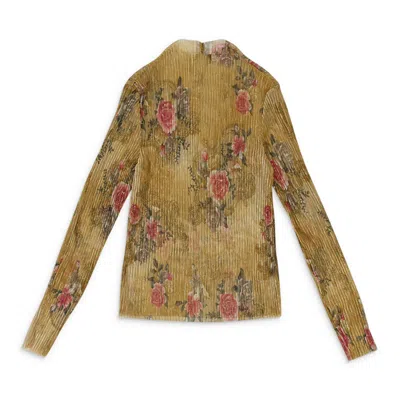 Callipygian Floral Pleated Turtleneck Gold Sweater