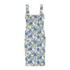 Callipygian Floral U-neck Pencil Blue Sun Dress In Blue