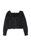 Callipygian Floral-jacquard Ruffled Blouse In Black