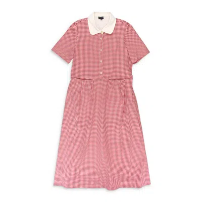 Callipygian Gingham Pocket Red Sun Dress In Pink