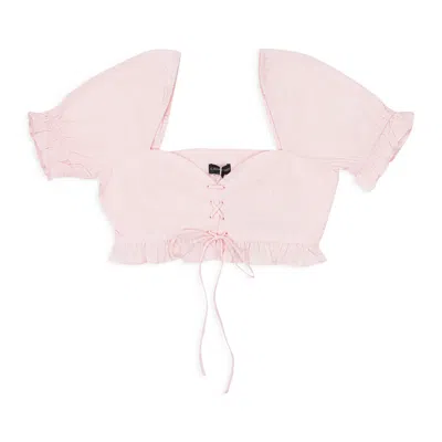 Callipygian Lace Up Ruffle Pink Crop Top
