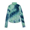 Callipygian Long Sleeve Green Blue Turtleneck Sweater In Green