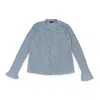 Callipygian Lurex Crinkle Pale Blue Button-up In Blue