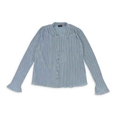 Callipygian Lurex Crinkle Pale Blue Button-up