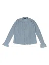 Callipygian Lurex Crinkle Pale Blue Button-up In Blue