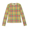 Callipygian Plaid Long Sleeve Mesh Crewneck Multicolor Sweater In Multi