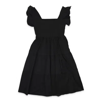 Callipygian Poplin?tiered Black Mini Dress