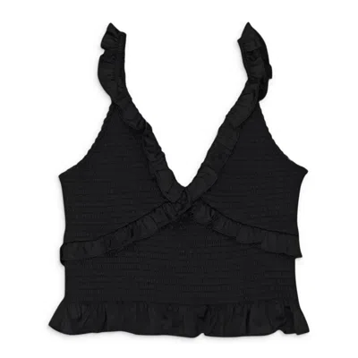 Callipygian Satin Smocked Black Tank Top