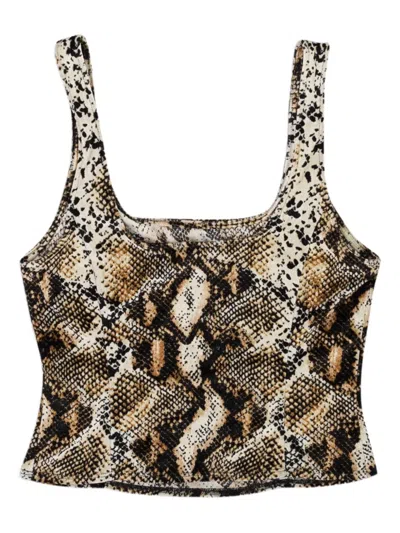 Callipygian Snake-print Velour Tank Top In Brown
