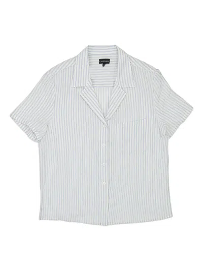 Callipygian Stripe Blue Bowling Shirt In White